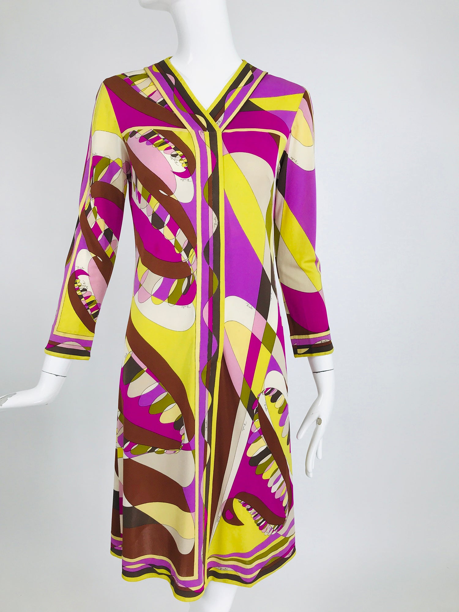 Sold Vintage Emilio Pucci Silk Jersey Print Long Sleeve Day Dress 1960   Palm Beach Vintage