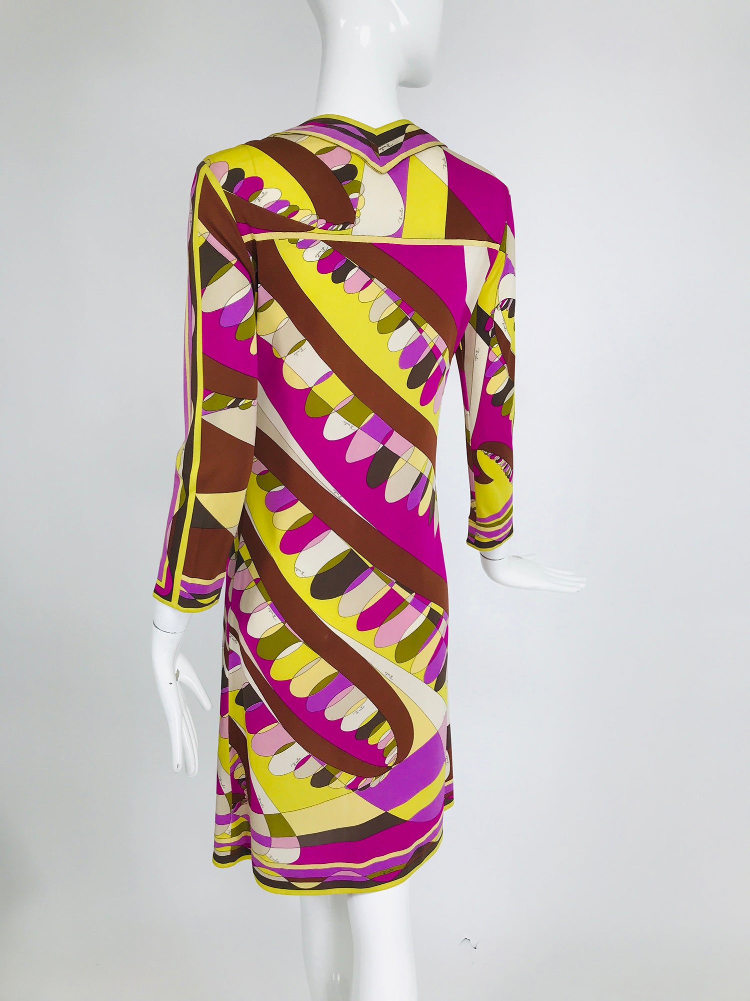 XXS 1960s Emilio Pucci Dress Long Sleeve Signature Print Silk