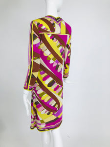 Vintage Emilio Pucci Silk Jersey Print Long Sleeve Day Dress 1960s