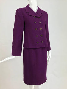 SOLD Chanel Aubergine Boucle Classic Double Breasted Skirt Suit 1998A
