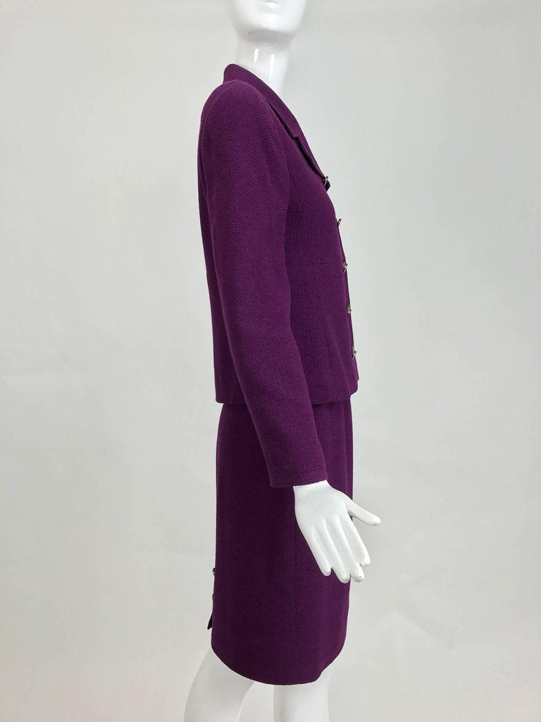 Chanel Aubergine Boucle Classic Double Breasted Skirt Suit 1998A – Palm  Beach Vintage