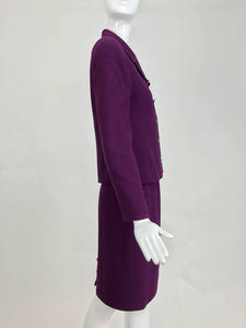 Chanel Aubergine Boucle Classic Double Breasted Skirt Suit 1998A