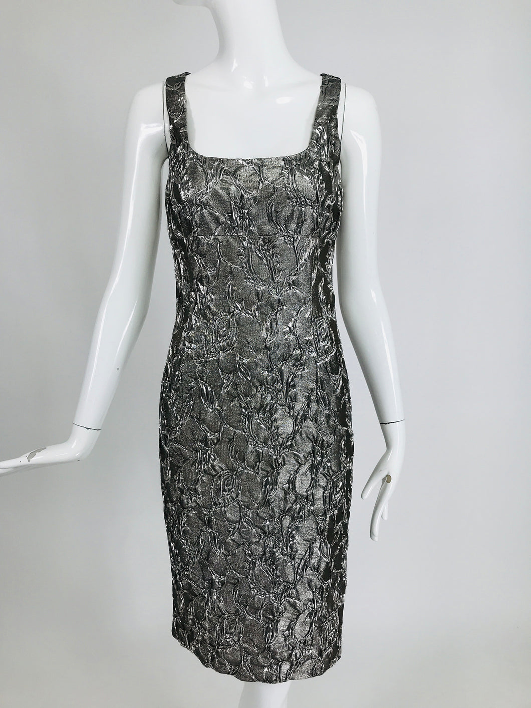 Michael Kors Collection Platinum Metallic Silk Cloque Sheath Dress