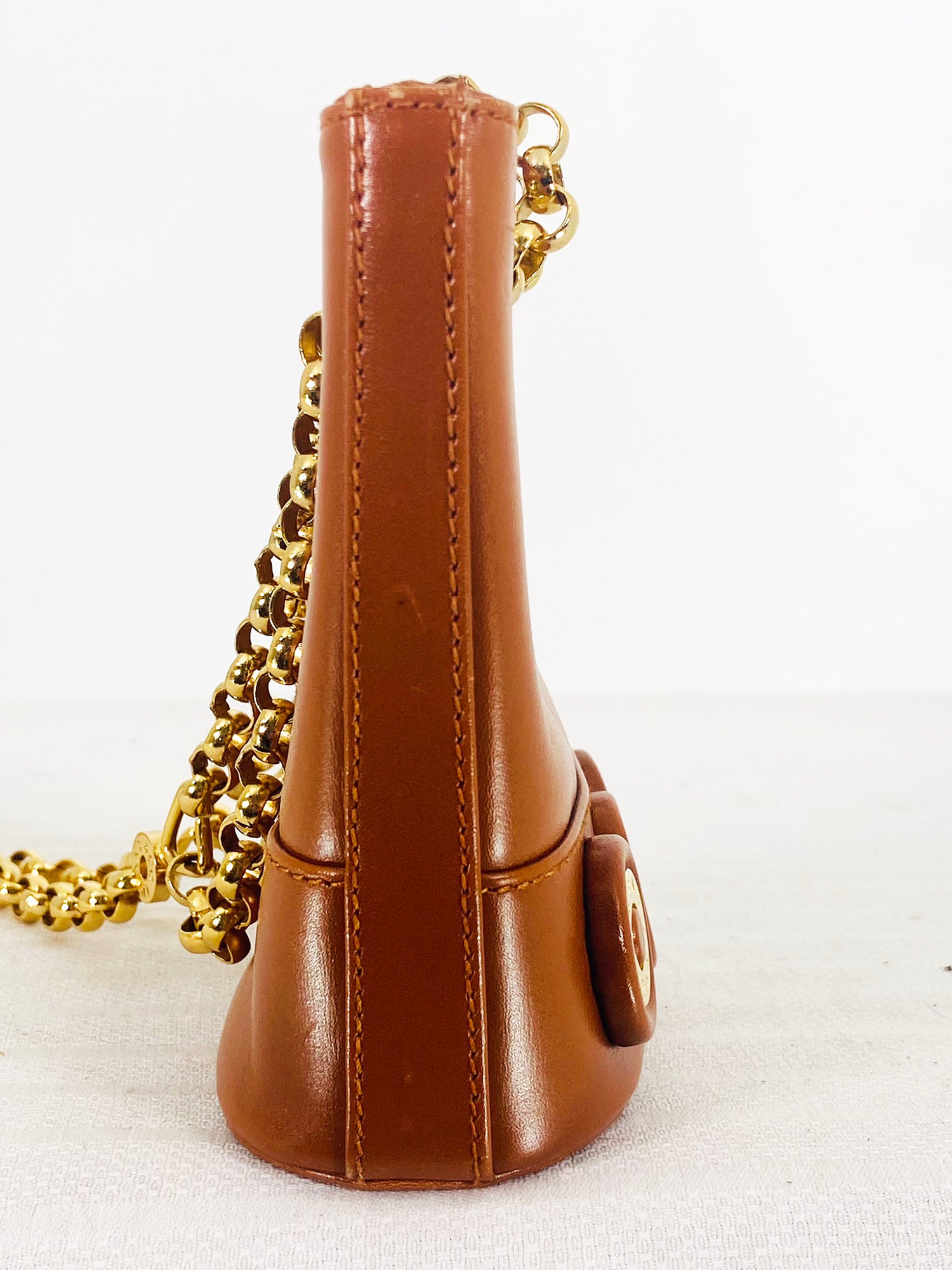 Tiffany & Co Tan Leather Gold Hardware Mini Bucket Bag Gold Chain 