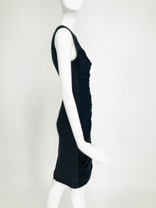 Vera Wang Pleated Black Silk & Knit Charcoal Jersey Sleeveless Sheath Dress