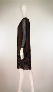 Galanos Embroidered, Sequin Chiffon Cocktail Dress 1970s