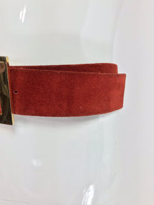 SOLD Christian Dior Brick Red Suede Belt with Gold Buckle