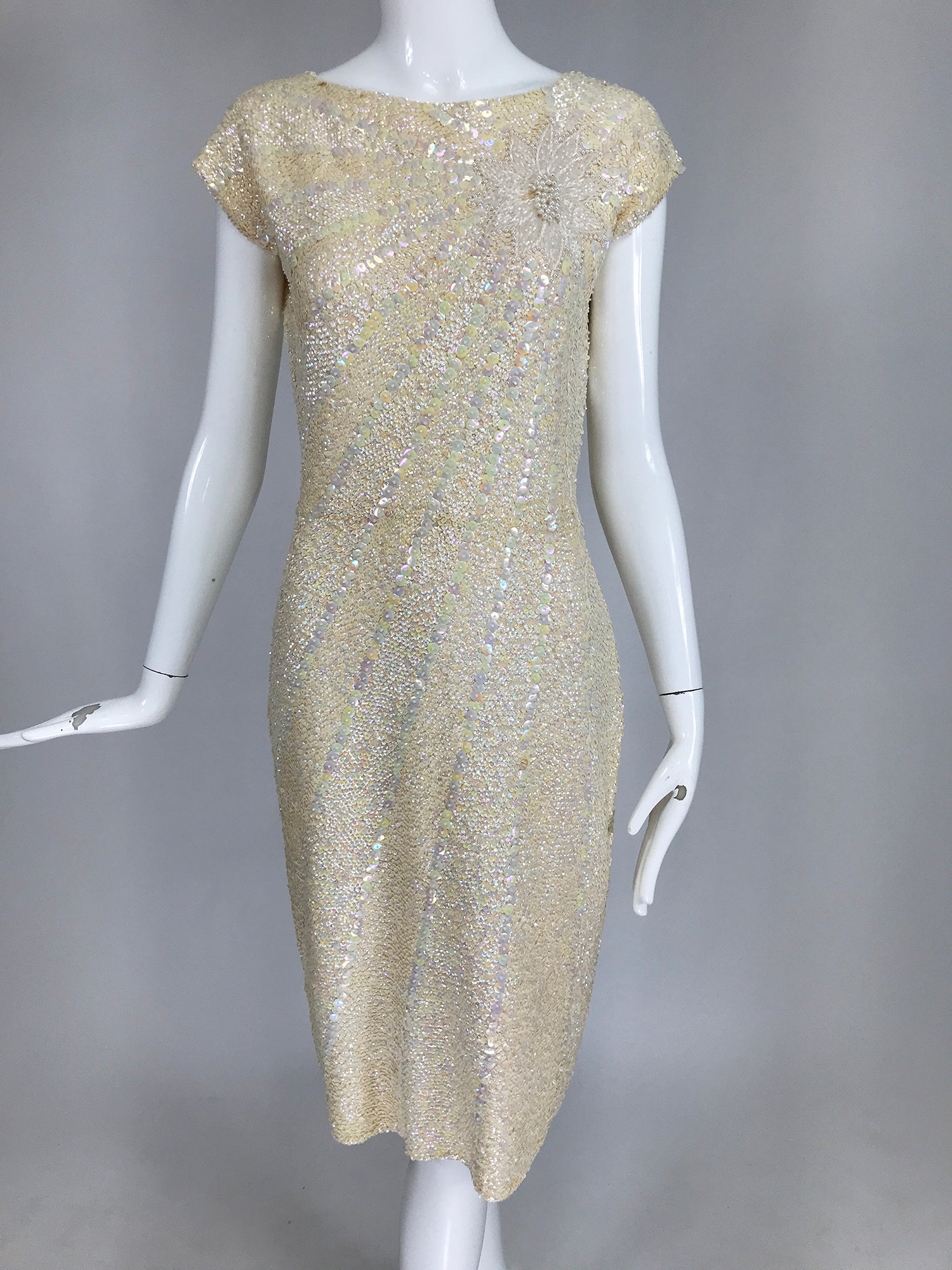 SOLD Gene Shelly's Boutique Internationale Cream Sequin Sheath Dress 1 Palm Beach Vintage SOLD Gene Shelly's Boutique Internationale Cream Sequin Sheath Dress 1 Palm Beach Vintage