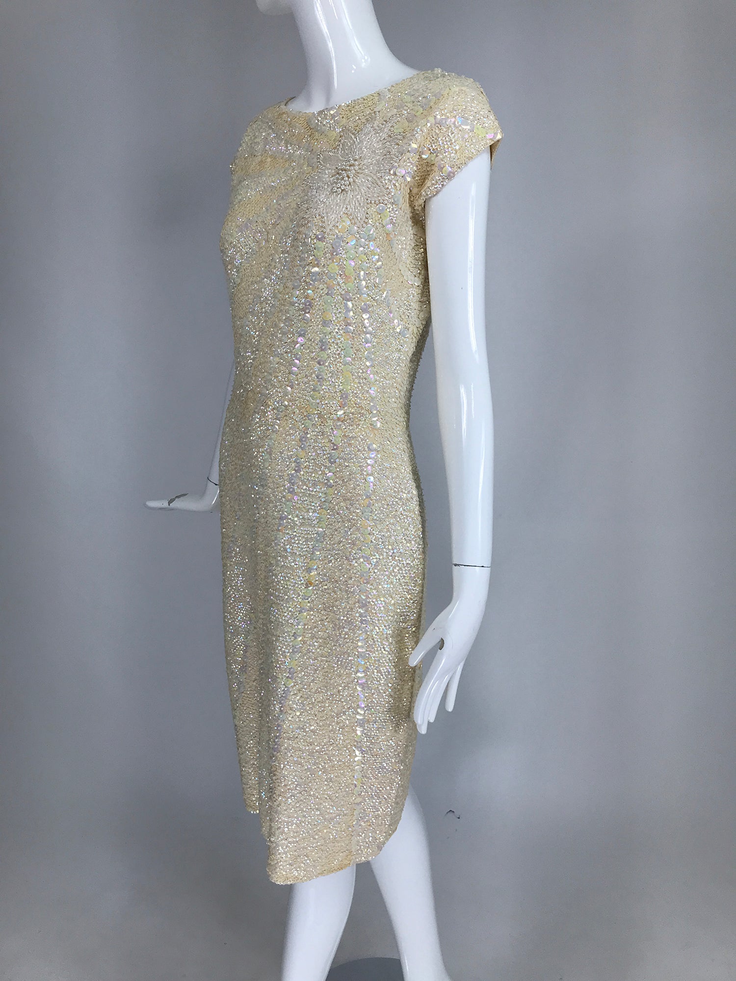 SOLD Gene Shelly's Boutique Internationale Cream Sequin Sheath Dress 1 Palm Beach Vintage SOLD Gene Shelly's Boutique Internationale Cream Sequin Sheath Dress 1 Palm Beach Vintage