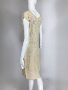 Gene Shelly's Boutique Internationale Cream Sequin Sheath Dress 1960s