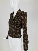 SOLD Valentino Brown and White Polka Dot Cropped Motorcycle Jacket