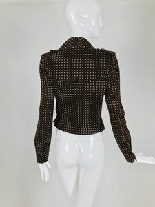 Valentino Brown and White Polka Dot Cropped Motorcycle Jacket