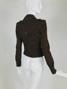 SOLD Valentino Brown and White Polka Dot Cropped Motorcycle Jacket