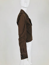 Valentino Brown and White Polka Dot Cropped Motorcycle Jacket