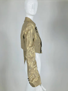 Alexander McQueen Gold Linen Cropped Military Jacket
