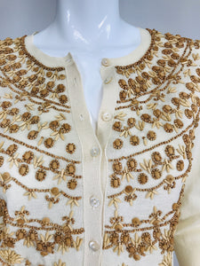 Alexander McQueen Wooden Beaded Cream Cardigan Sweater
