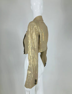 Alexander McQueen Gold Linen Cropped Military Jacket