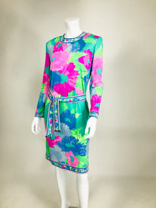 Leonard Paris Floral Silk Dress & Belt 1980s