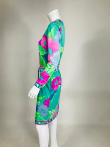 Leonard Paris Floral Silk Dress & Belt 1980s