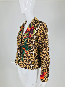 SOLD Vintage Moschino Leopard Print Faille Ribbon Applique Jacket 1990s