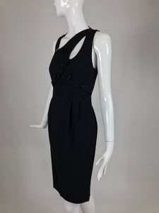 Fendi Button Strap Cut Out Black Gabardine Dress