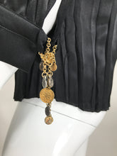 Roberto Cavalli Pleated Black Silk Satin Jewel Sleeve Blouse