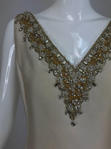 Malcolm Starr jeweled V neck silk dress 1960s