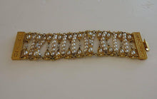 Wide embossed gold and pearl with rhinestone bracelet