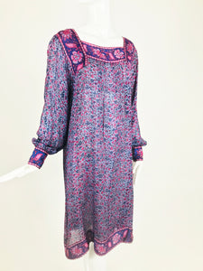 SOLD Vintage Silk Block Print Dress India 1960s
