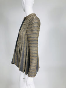 Giorgio Armani Two Tone Knit Swing Cardigan Sweater Taupe & Grey