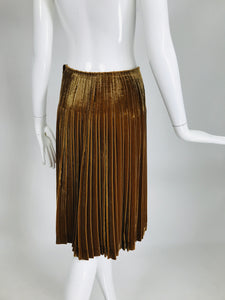 Prada Gold Velvet Pleated Skirt 40