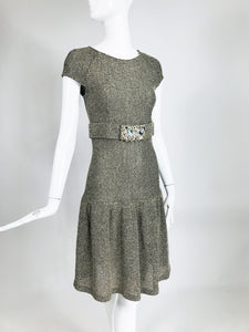 Valentino Silk Tweed Jewel Belt Dress