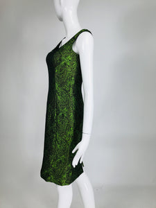 Escada Couture Moss Green Silk Brocade Sheath Dress