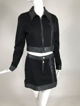 Versace Jeans Couture Black Vinyl & Stretch Fabric Cropped Jacket & Skirt 1990s