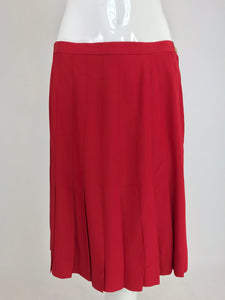 SOLD Chanel Red Silk Stitch Down Pleated Skirt