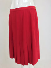 SOLD Chanel Red Silk Stitch Down Pleated Skirt