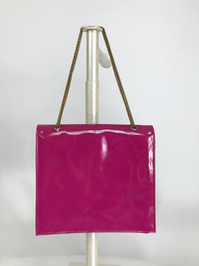 Novelty Pink Patent Leather with Gold Hardware Flap Front Handbag 1960s