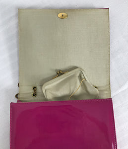 Novelty Pink Patent Leather with Gold Hardware Flap Front Handbag 1960s