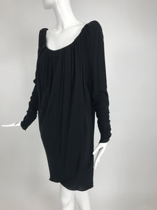 SOLD Yves Saint Laurent Black Peaked Shoulder Drape Wrap Dress