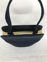 Bienen-Davis 1940s Navy Blue Suede Handbag with Gold Hardware