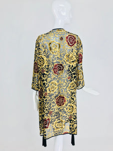 SOLD  Vintage Sheer Black and Gold Woven Tassel Hem Evening Robe 1980s