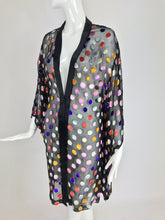 SOLD  Vintage Sheer Black Chiffon Metallic Velvet dot Kimono Robe 1980s