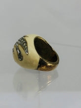 Sold Cream dome Top Enamel Vermeil Ring Set With Rhinestones 1970s