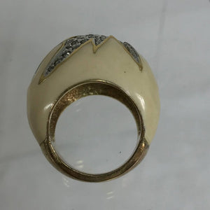 Sold Cream dome Top Enamel Vermeil Ring Set With Rhinestones 1970s
