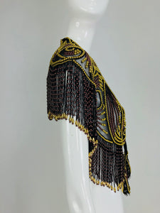 Vintage Heavily Beaded Tulle Fringe Capelet 1970s