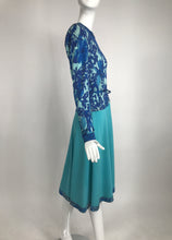 Vintage Averado Bessi Turquoise Print Silk jersey Dress and Belt