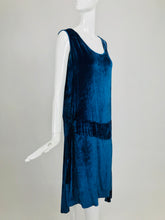SOLD Vintage 1920s Dark Azure Blue Panne Velvet Flapper Dress