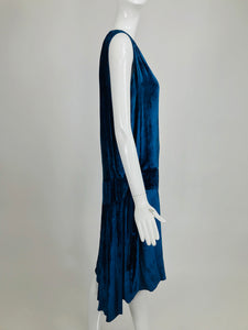 SOLD Vintage 1920s Dark Azure Blue Panne Velvet Flapper Dress