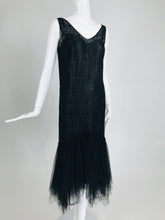 SOLD Vintage Black Lace and Tulle Dip Hem 1920s Flapper Dresss