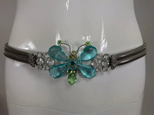 SOLD Schreiner New York signed aqua green crystal with silver stretch belt 1960s